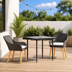 Garden Dining Set 3 Pieces Black Outdoor Furniture Poly Rattan Chair Table