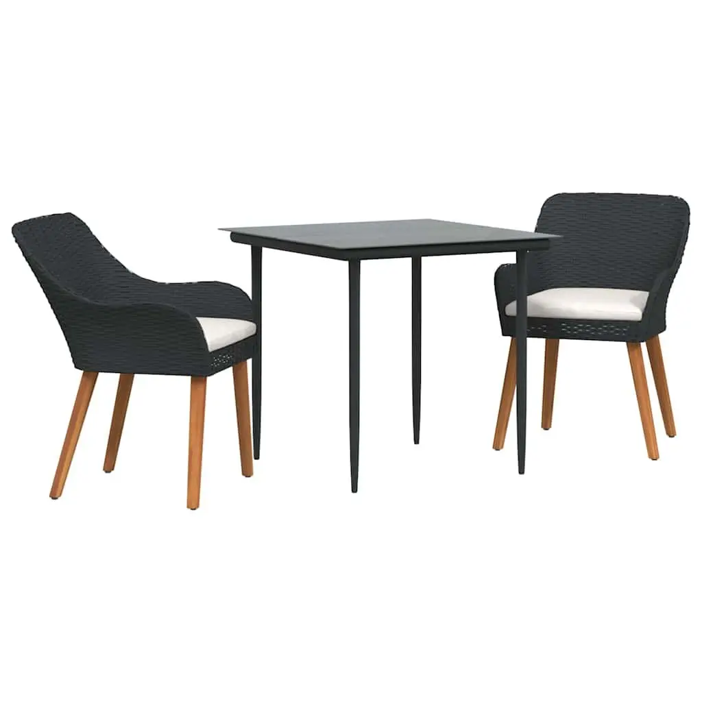 Garden Dining Set 3 Pieces Black Poly Rattan Chair Table
