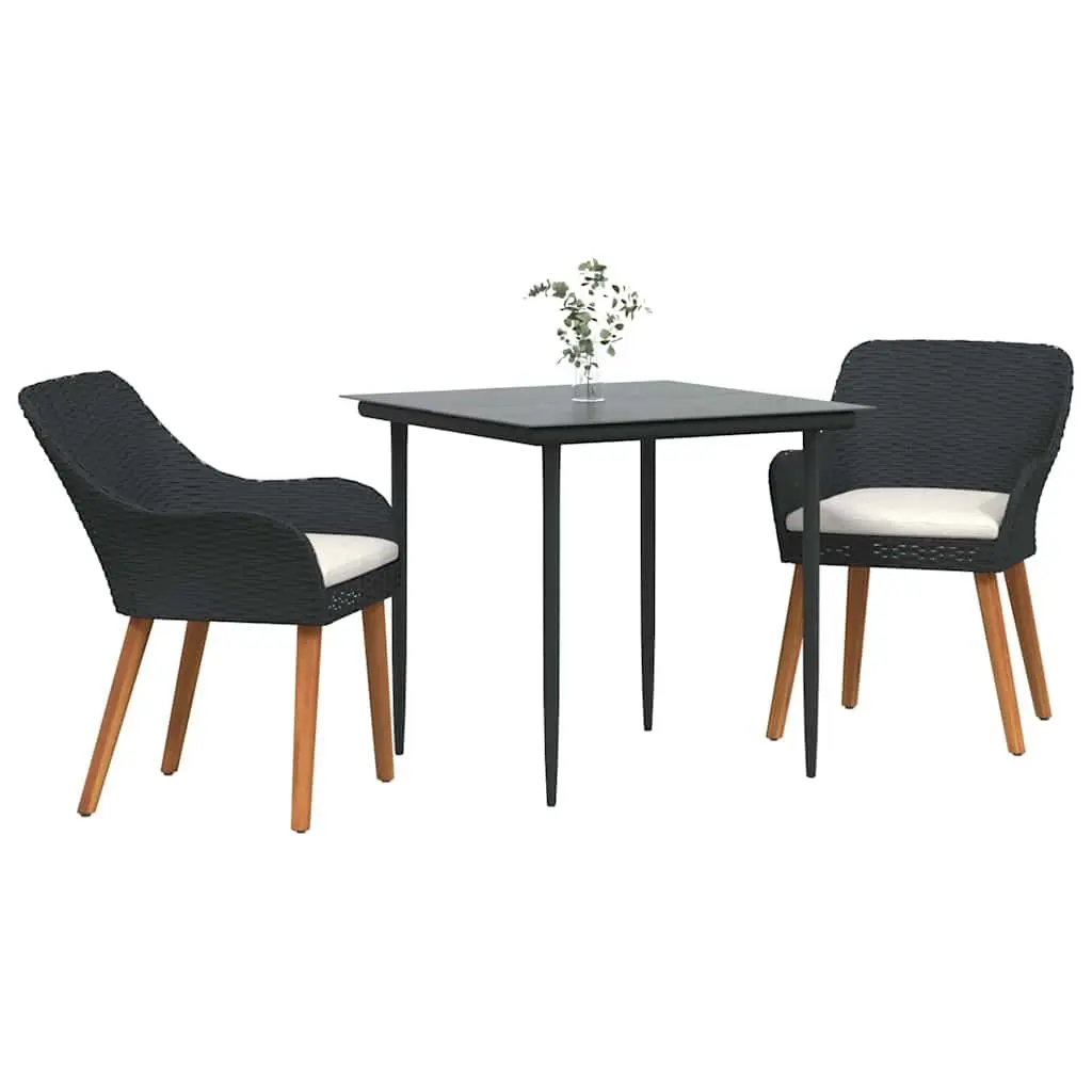 Garden Dining Set 3 Pieces Black Poly Rattan Chair Table