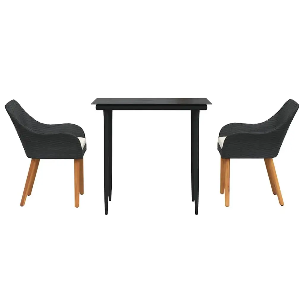 Garden Dining Set 3 Pieces Black Poly Rattan Chair Table