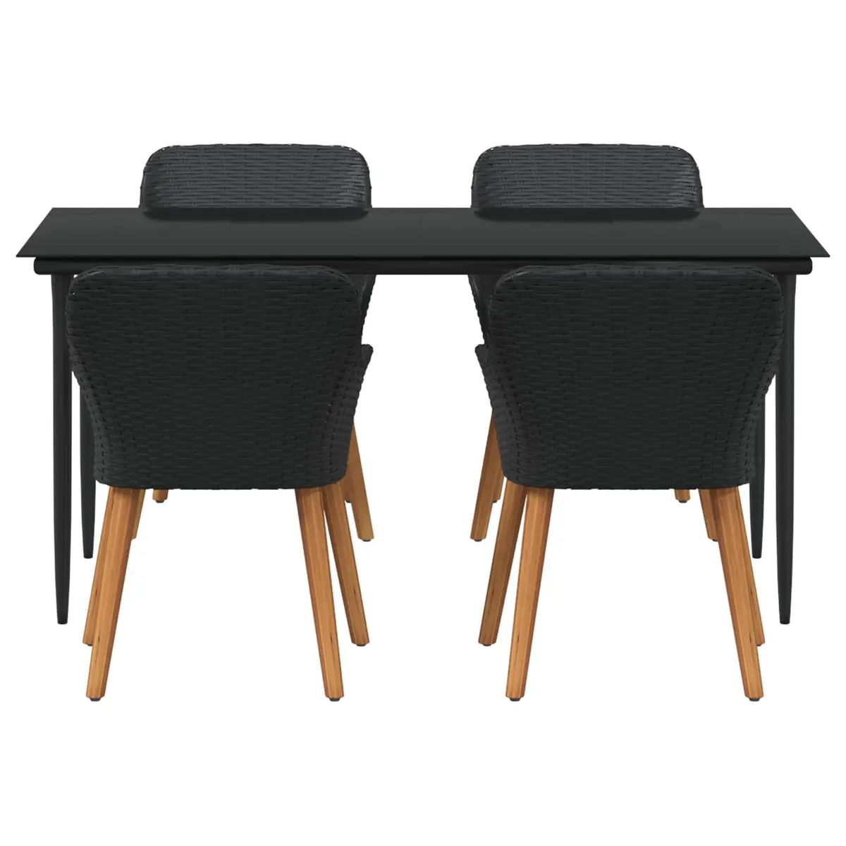 Outdoor Garden Dining Set Black Poly Rattan 5 Piece with Cushions