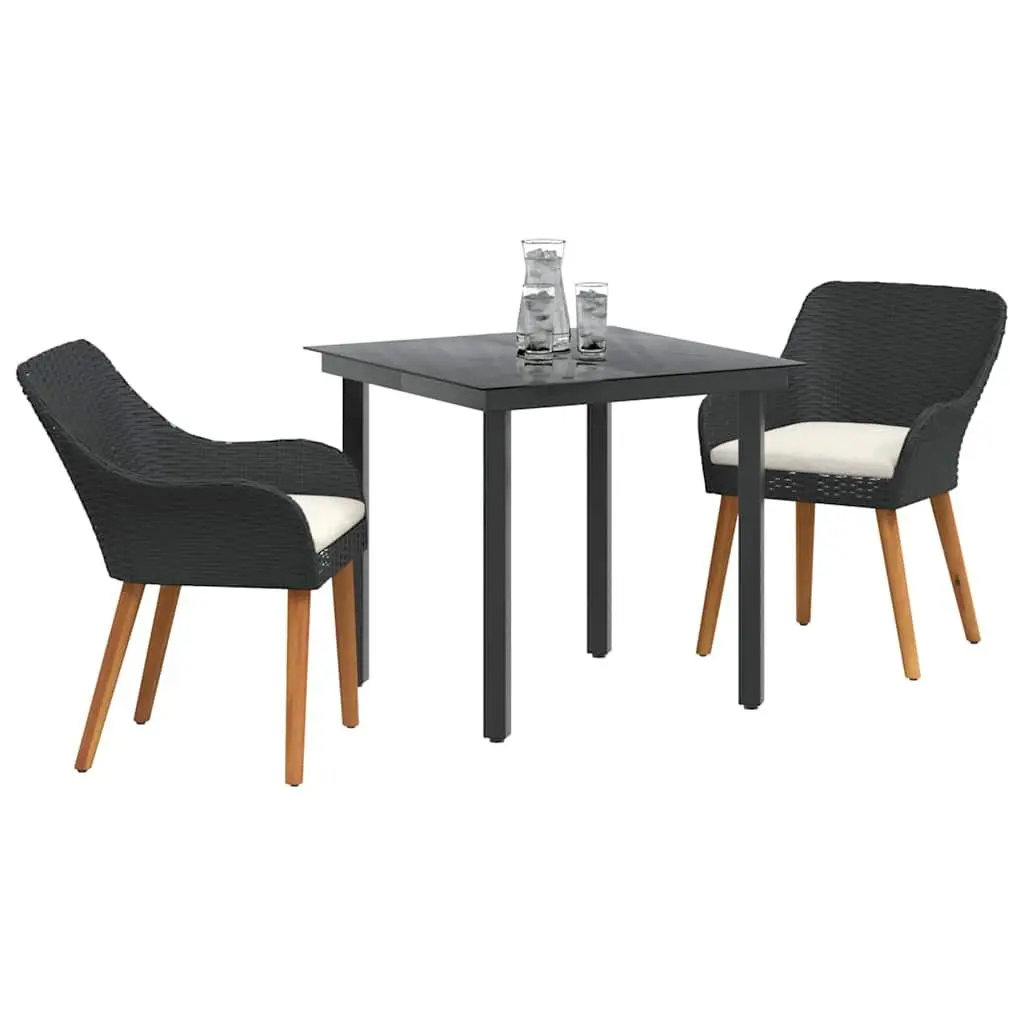 Garden Dining Set Black Poly Rattan 3 Pieces Outdoor Patio