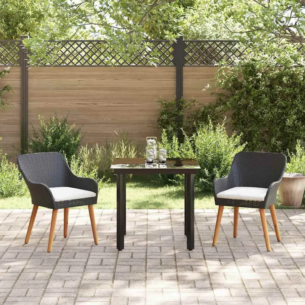 Garden Dining Set Black Poly Rattan 3 Pieces Outdoor Patio