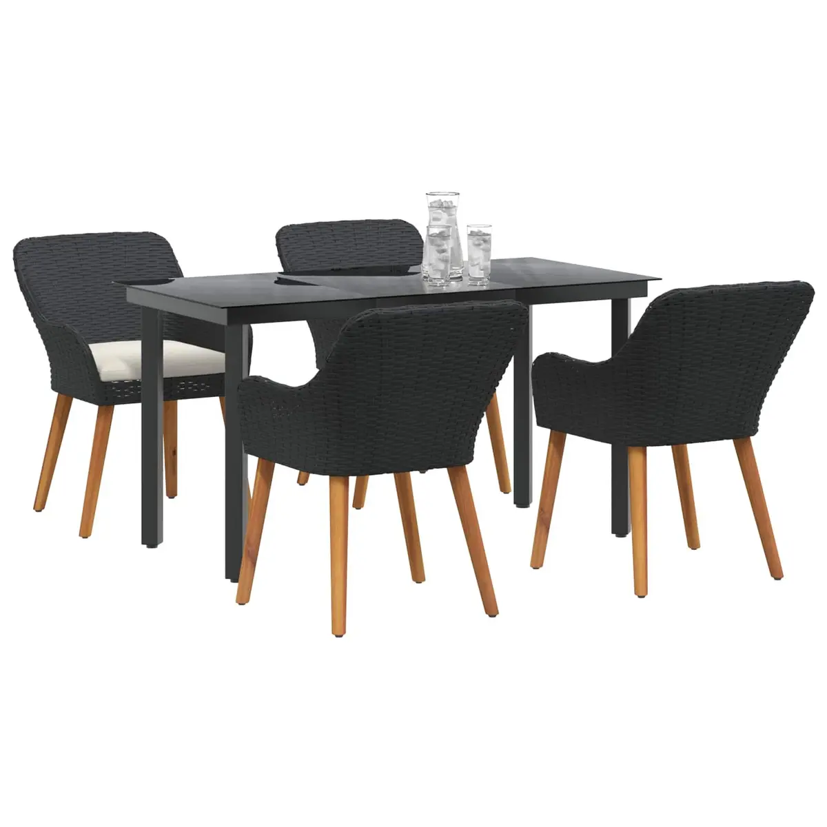 Patio Furniture Set Black Poly Rattan Outdoor Dining Table 5 Piece