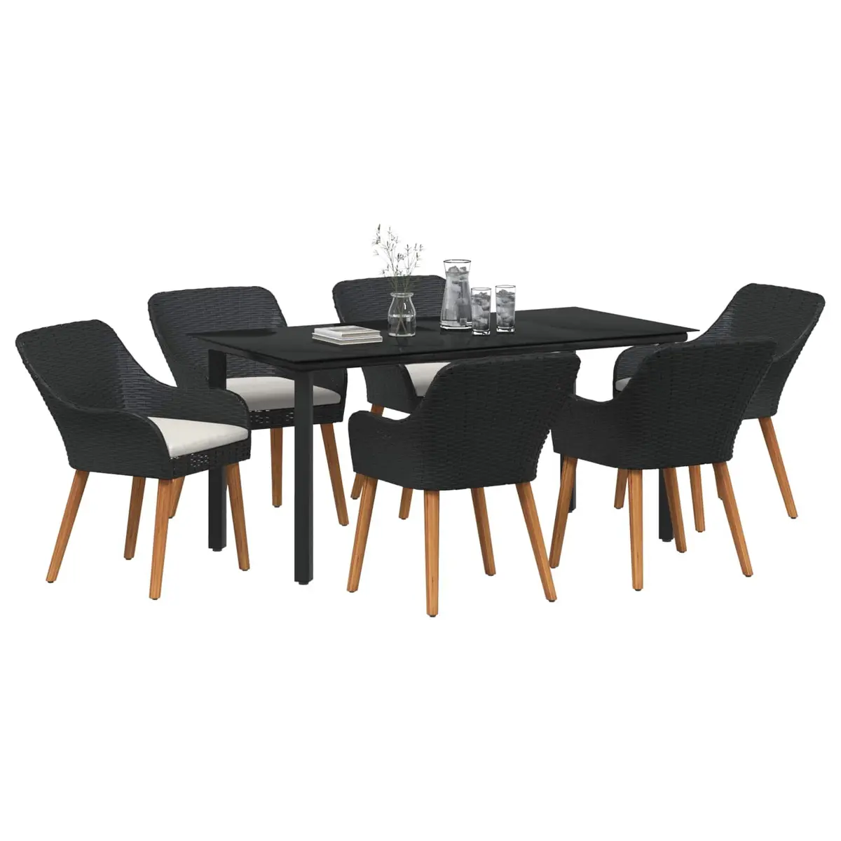 Garden Dining Set 7 Piece Outdoor Patio Furniture Poly Rattan Black
