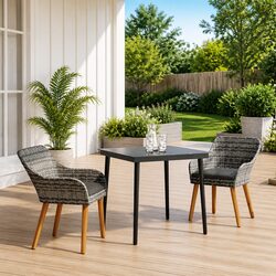 Garden Dining Set 3 Piece Outdoor Furniture Grey Poly Rattan Patio Chairs Table