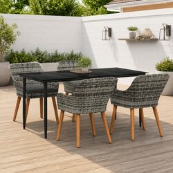 Garden Dining Set 5 Piece Outdoor Furniture Patio Rattan Chairs Table Cushion