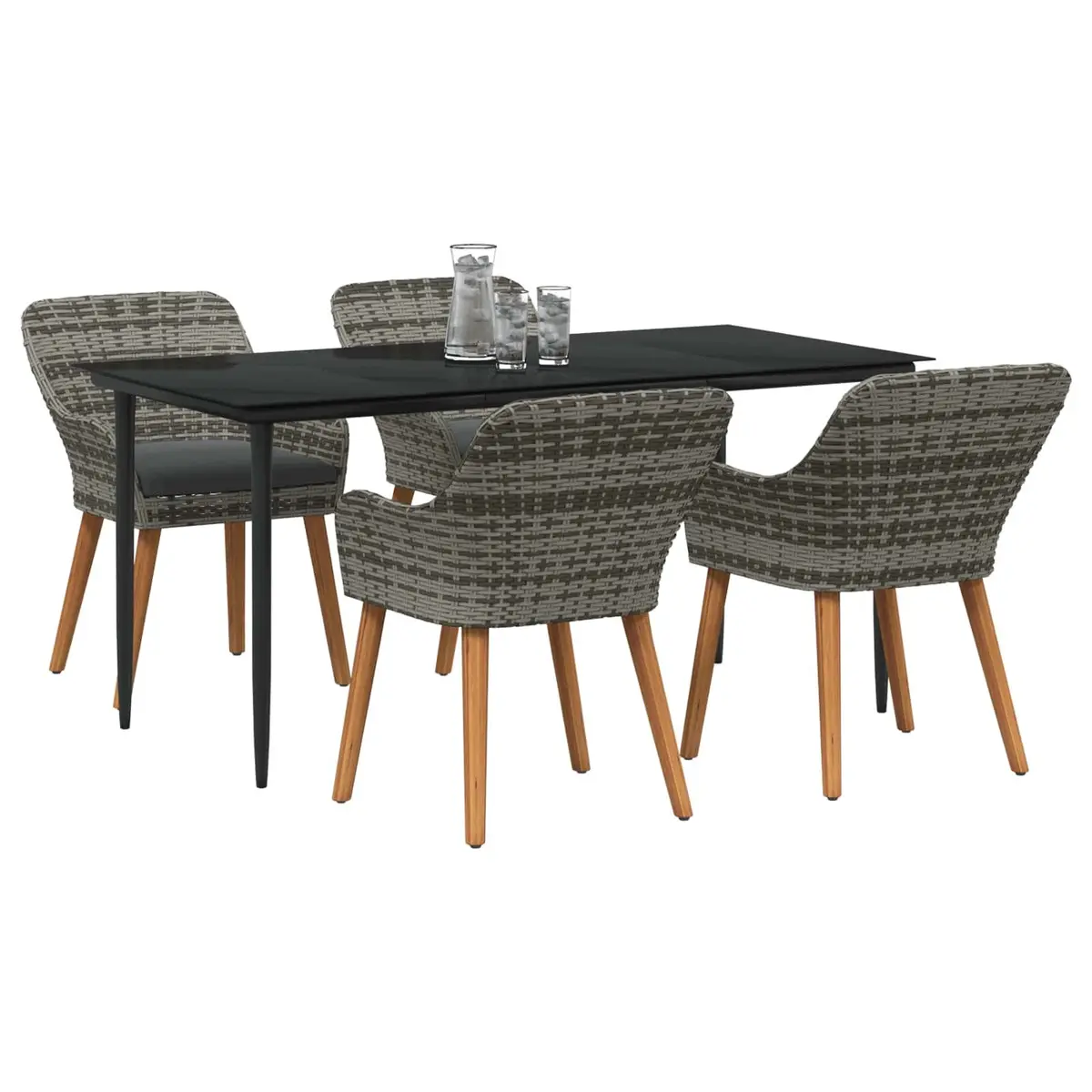 Garden Dining Set 5 Piece Outdoor Furniture Poly Rattan Chairs Table with Cushions Grey