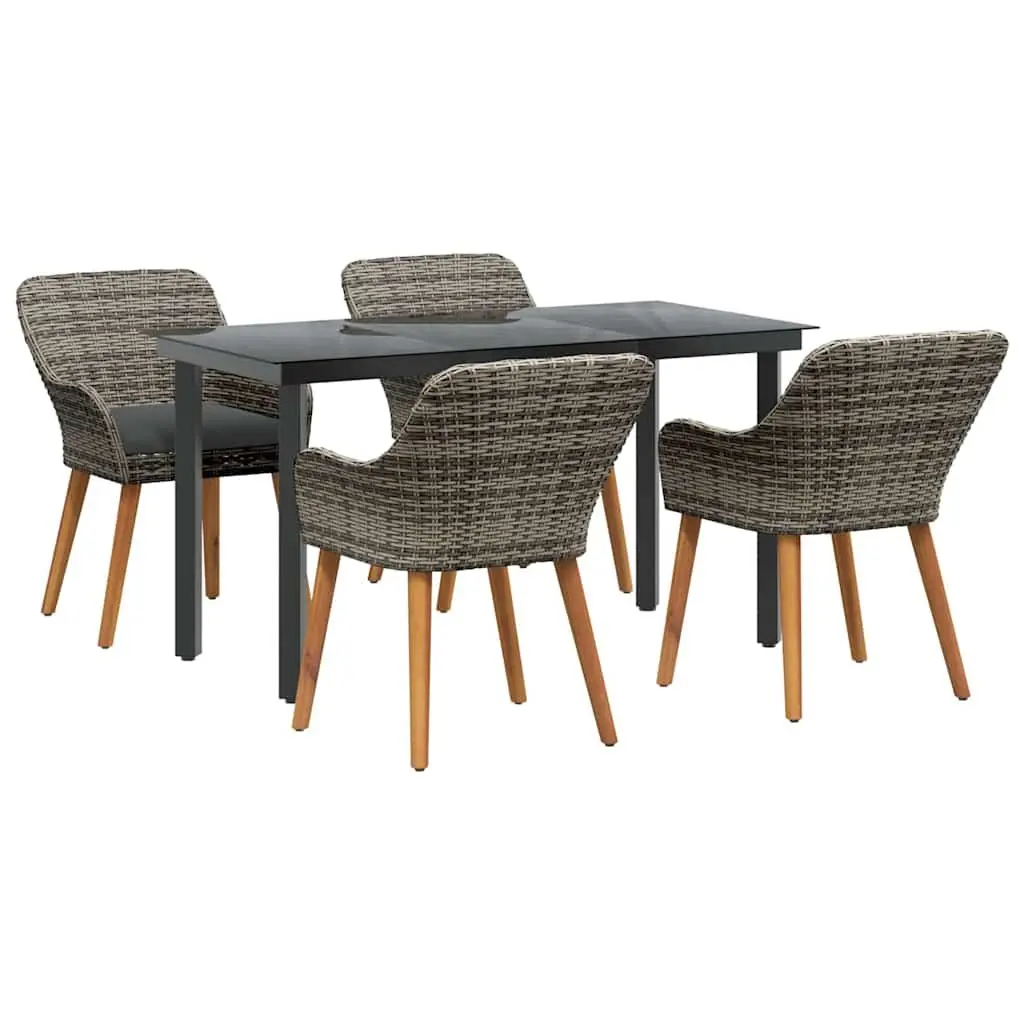 Garden Dining Set Grey Rattan 5 Piece Outdoor Furniture Patio Table Chairs