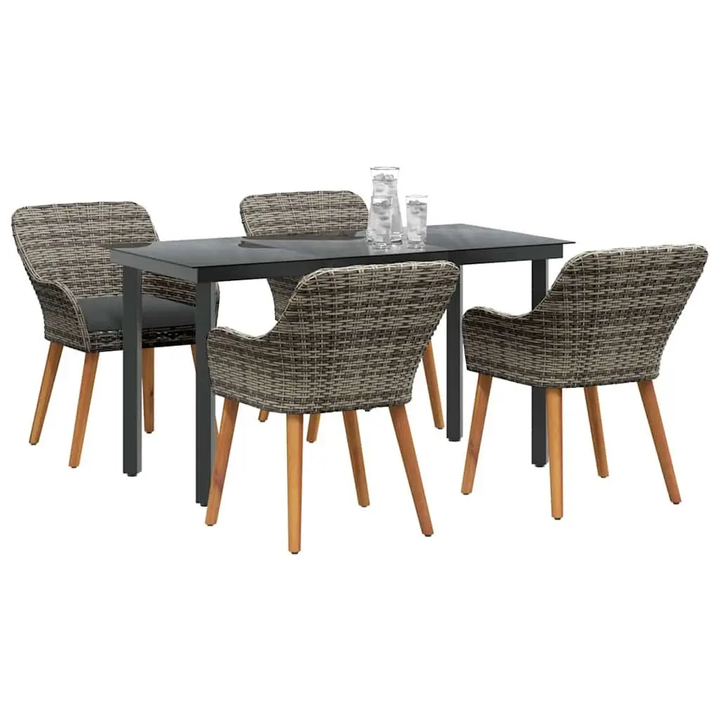 Garden Dining Set Grey Rattan 5 Piece Outdoor Furniture Patio Table Chairs