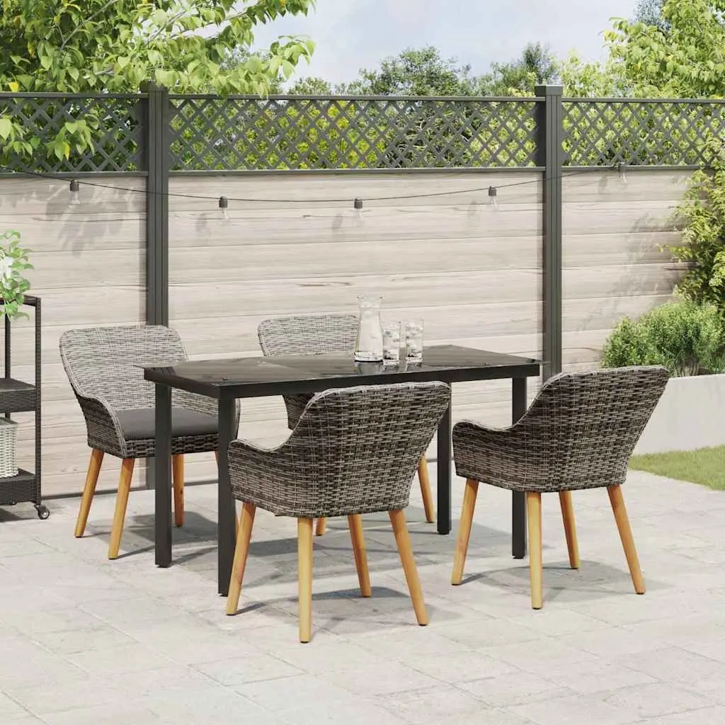 Garden Dining Set Grey Rattan 5 Piece Outdoor Furniture Patio Table Chairs