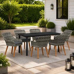Garden Dining Set 7 Pieces Grey Outdoor Patio Table Chairs Cushions