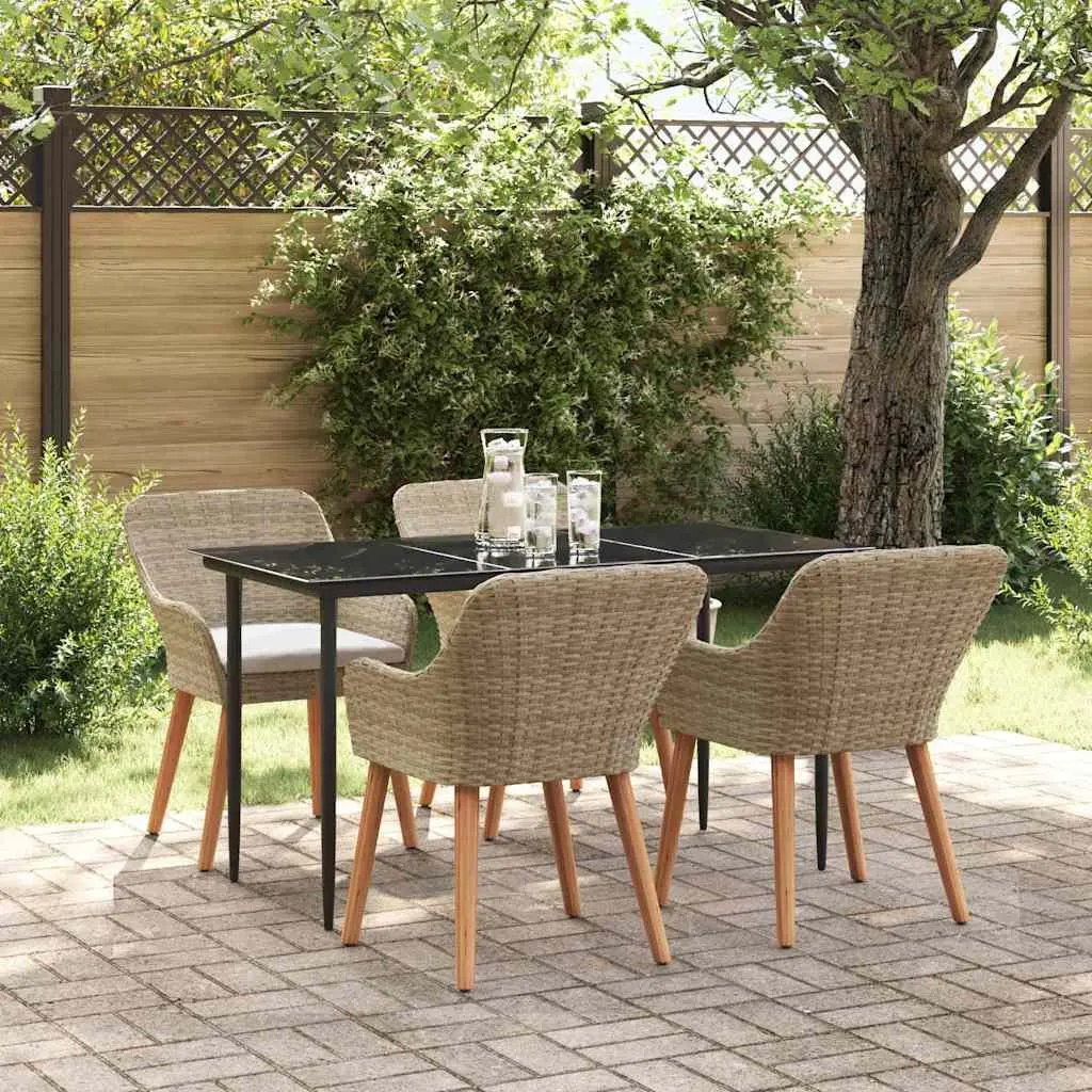 5 Piece Outdoor Dining Set Poly Rattan Beige with Cushions