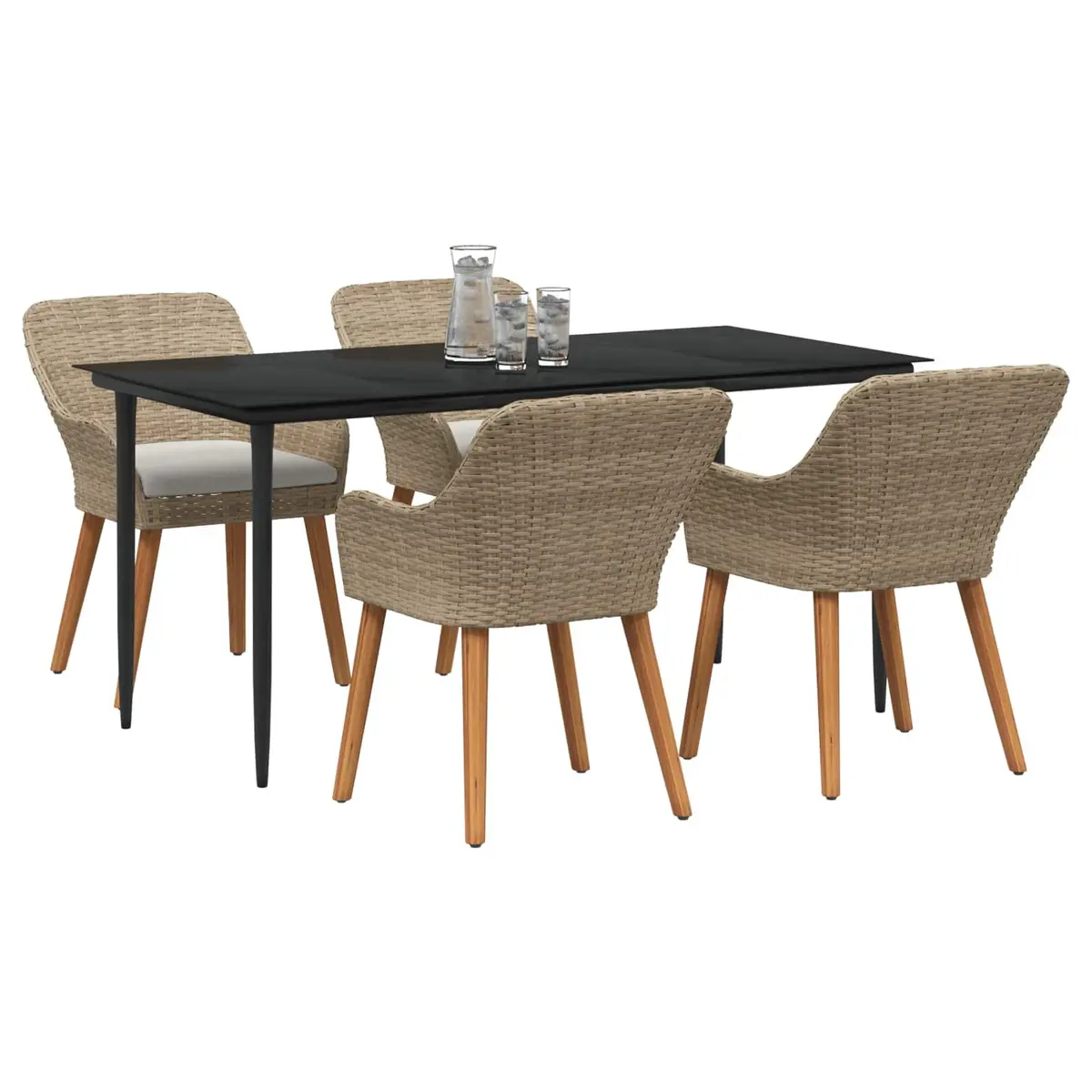 Garden Dining Set 5 Pieces Outdoor Furniture Patio Table Chairs Cushions Beige