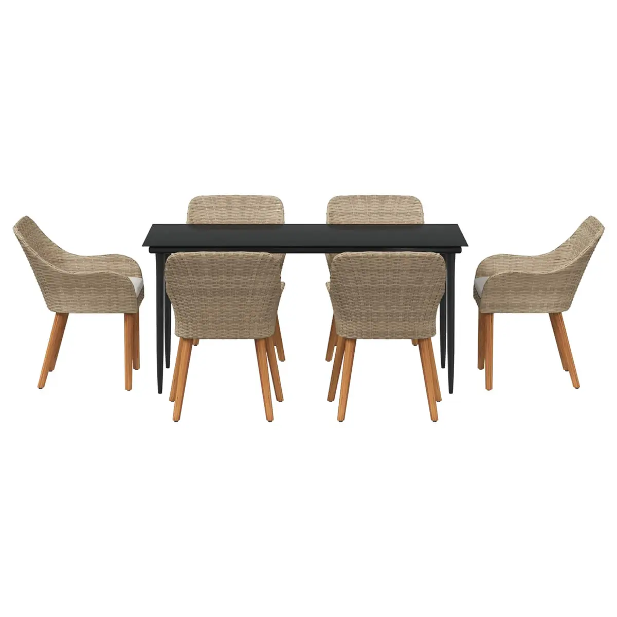 Outdoor Furniture Dining Set 7 Piece Poly Rattan Beige with Cushions