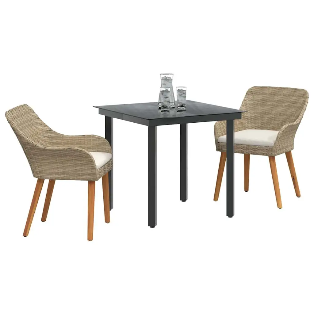 Outdoor Dining Set 3 Piece Garden Furniture Patio Table Chairs Cushion Beige