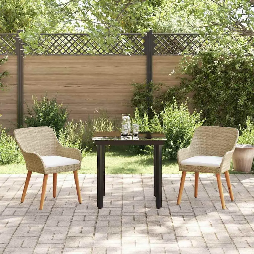 Outdoor Dining Set 3 Piece Garden Furniture Patio Table Chairs Cushion Beige
