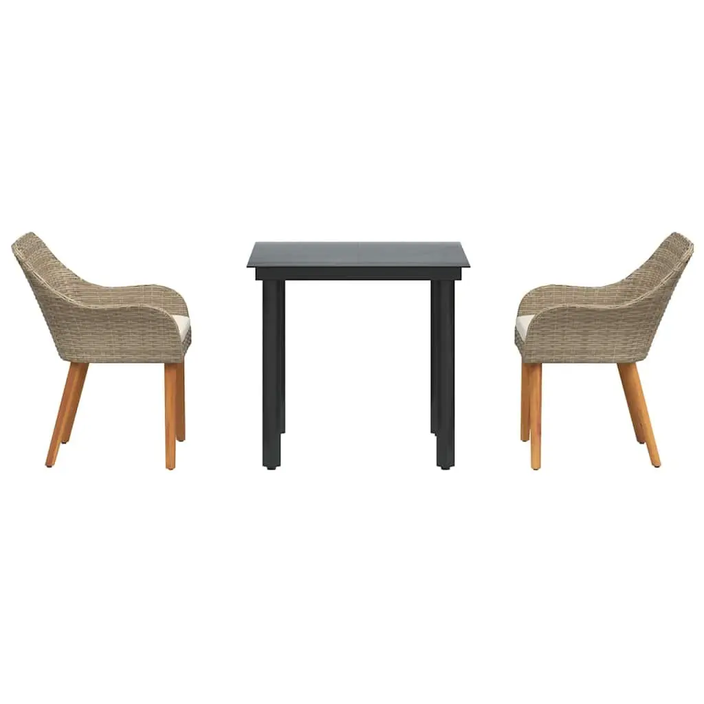 Outdoor Dining Set 3 Piece Garden Furniture Patio Table Chairs Cushion Beige
