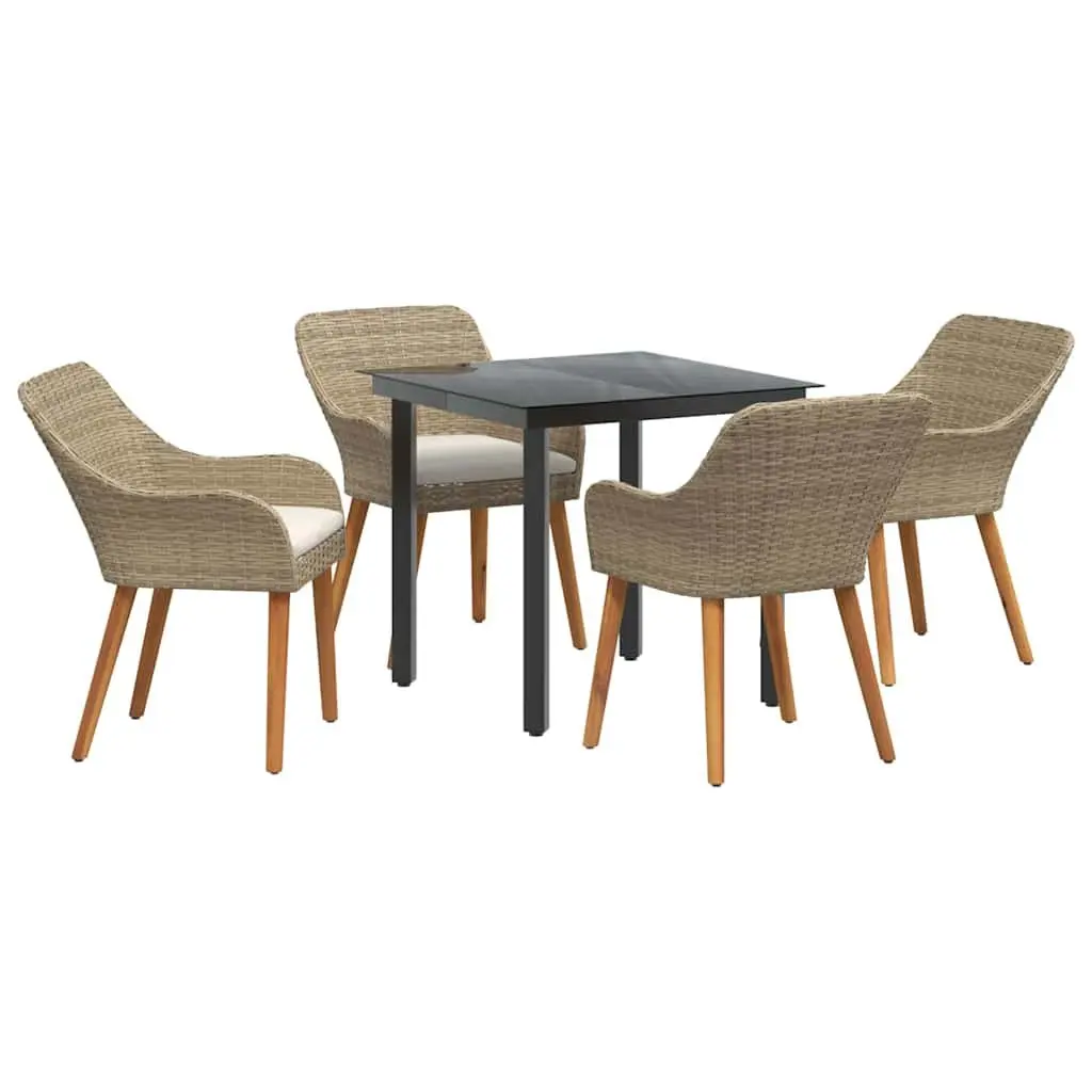 Outdoor Garden Dining Set 5 Piece Beige Poly Rattan Patio Furniture with