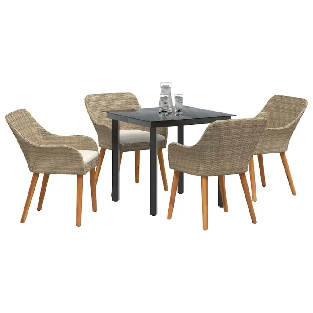 Outdoor Garden Dining Set 5 Piece Beige Poly Rattan Patio Furniture with