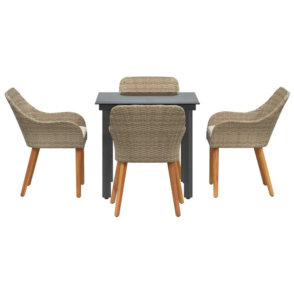 Outdoor Garden Dining Set 5 Piece Beige Poly Rattan Patio Furniture with