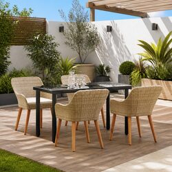 Outdoor Dining Set 5 Piece Garden Furniture with Cushions Patio Beige Rattan