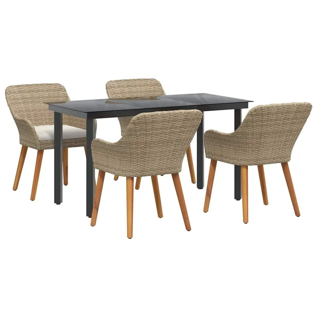 Outdoor Dining Set 5 Piece Garden Furniture Beige Rattan with Cushions