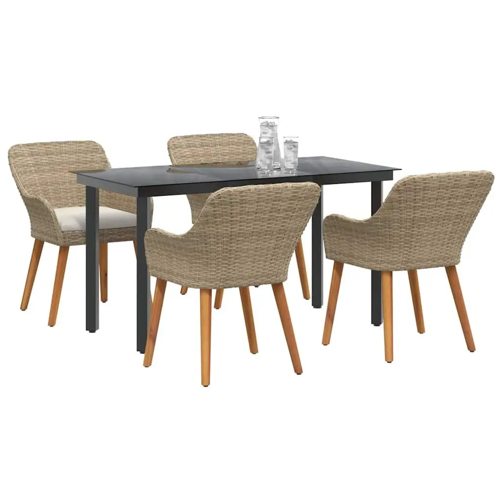 Outdoor Dining Set 5 Piece Garden Furniture Beige Rattan with Cushions