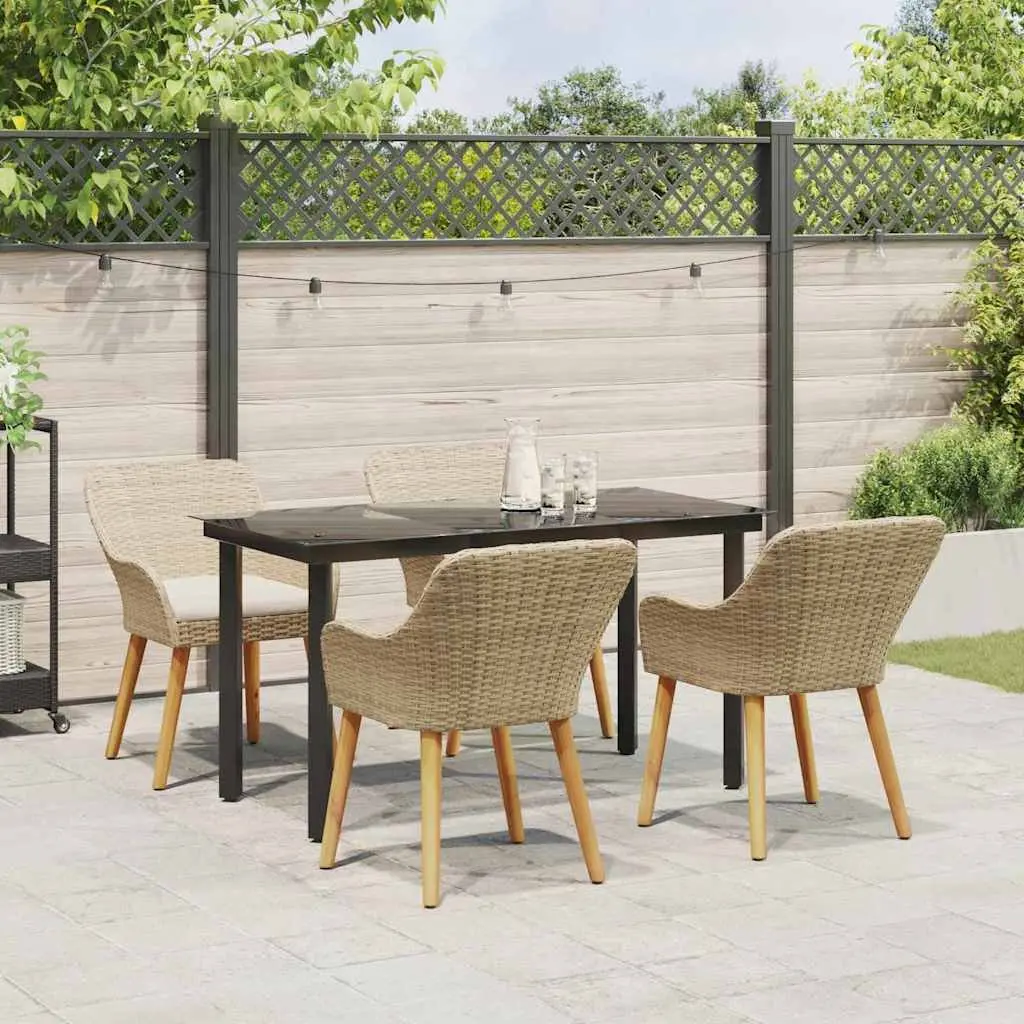Outdoor Dining Set 5 Piece Garden Furniture Beige Rattan with Cushions