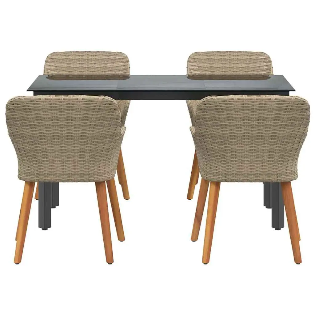 Outdoor Dining Set 5 Piece Garden Furniture Beige Rattan with Cushions