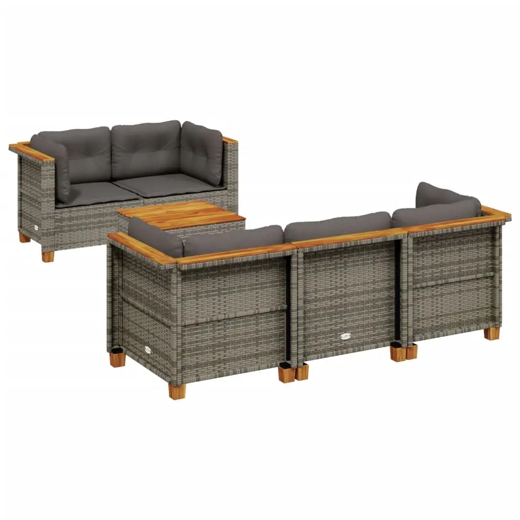 Garden Sofa Set Grey Rattan 6 Piece Outdoor Furniture with Cushions
