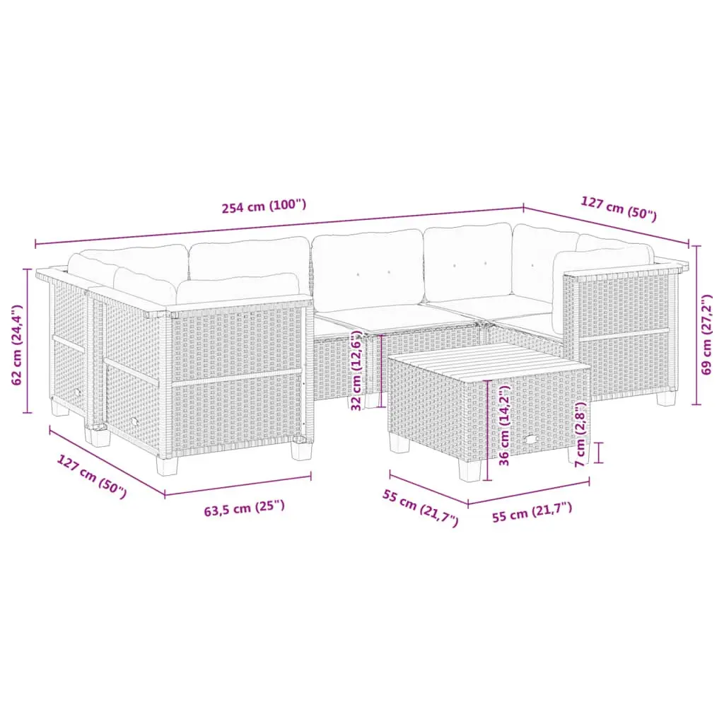 7 Piece Grey Garden Sofa Set