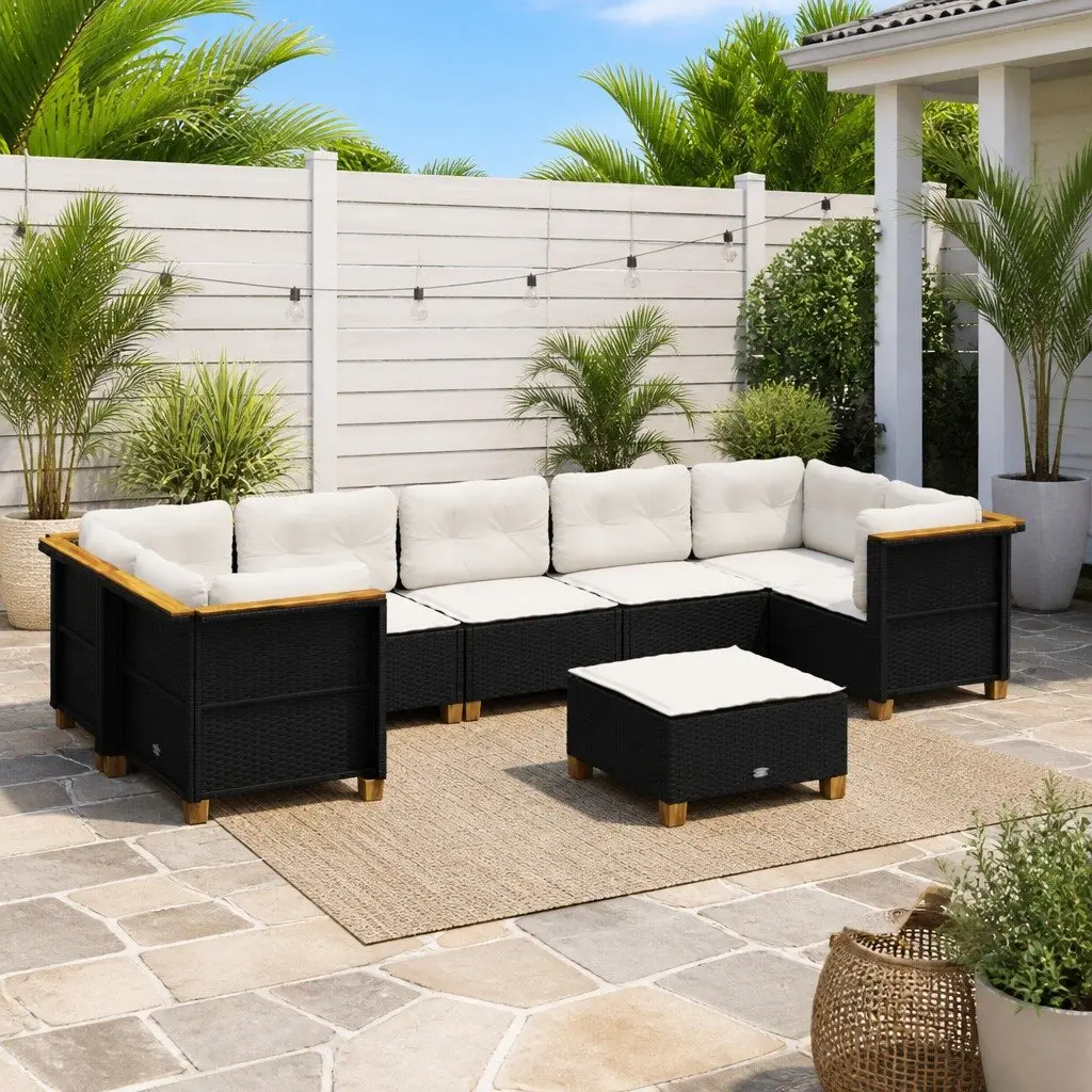 Garden Sofa Set Modular Black PE Rattan 8 Piece