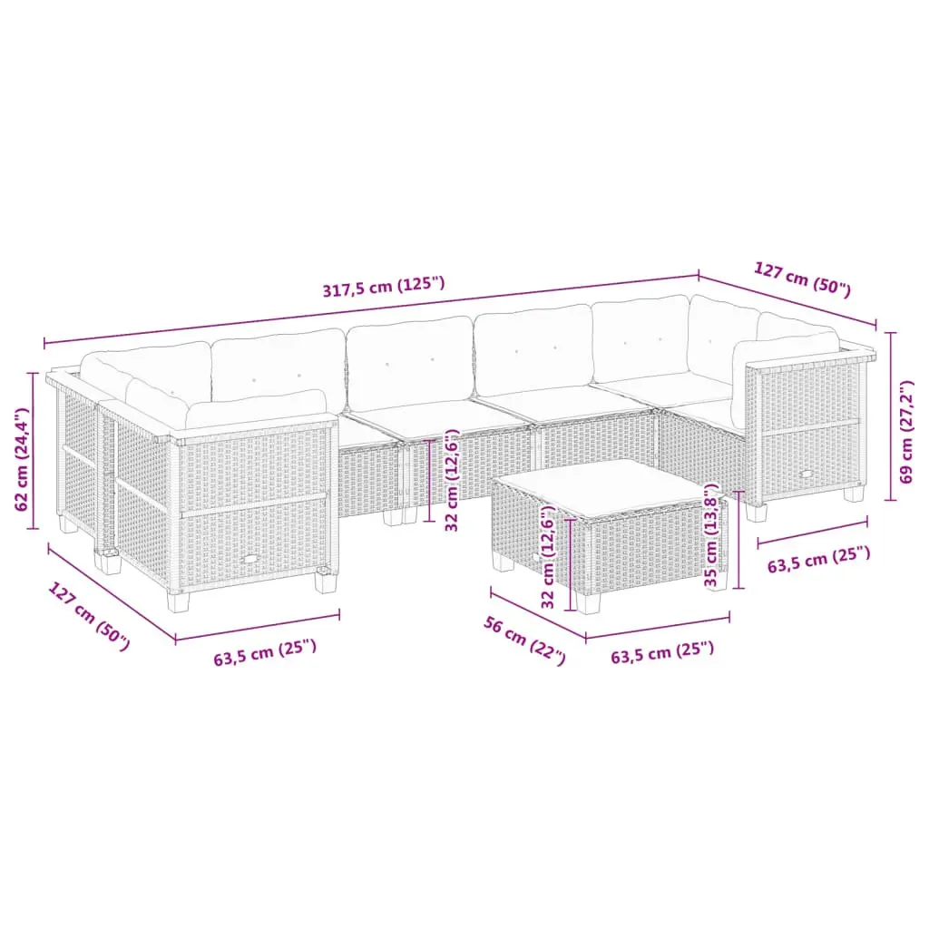 Garden Sofa Set Modular Black PE Rattan 8 Piece