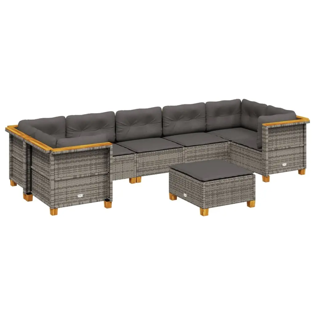 Garden Sofa Set 8 Piece Outdoor Furniture Grey Poly Rattan Modular Patio Seating