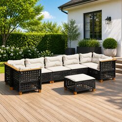 Charming 8-Piece Black Rattan Garden Sofa Set with Comfort