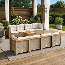Garden Sofa Set 9 Piece Outdoor Furniture Patio Lounge with Cushions Beige