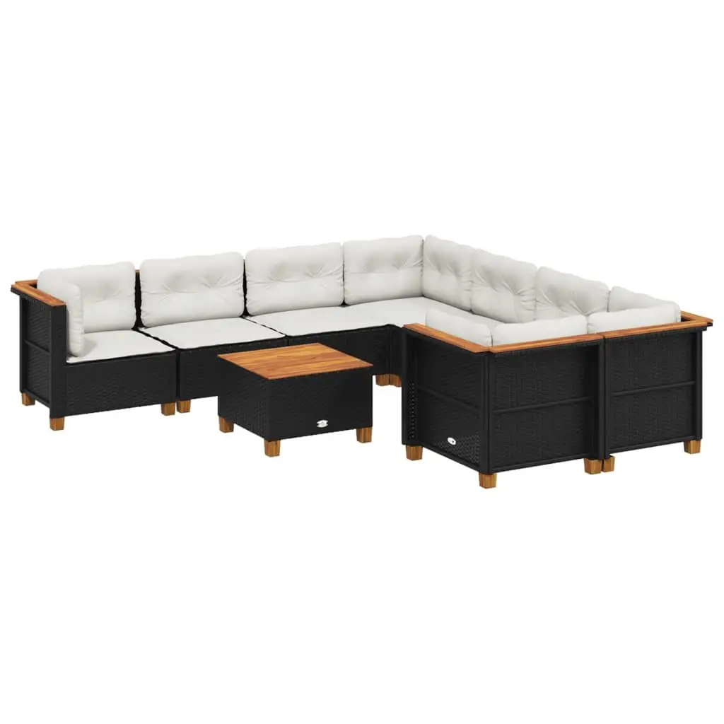 Garden Sofa Set 9 Piece Outdoor Furniture Patio Black Modular with Cushions