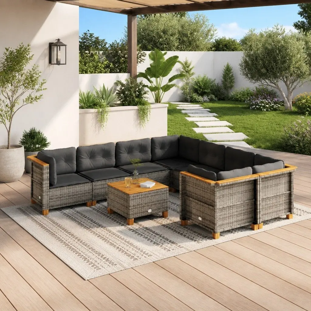9 Piece Garden Sofa Set Grey Poly Rattan Outdoor Furniture Patio Seating