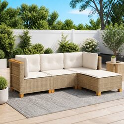 Garden Sofa Set 4 Piece Outdoor Furniture Beige Rattan Cushioned Seating Patio