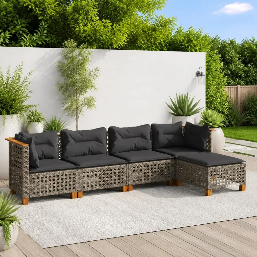 Garden Sofa Set 5 Piece Outdoor Furniture Grey Poly Rattan Cushions Patio