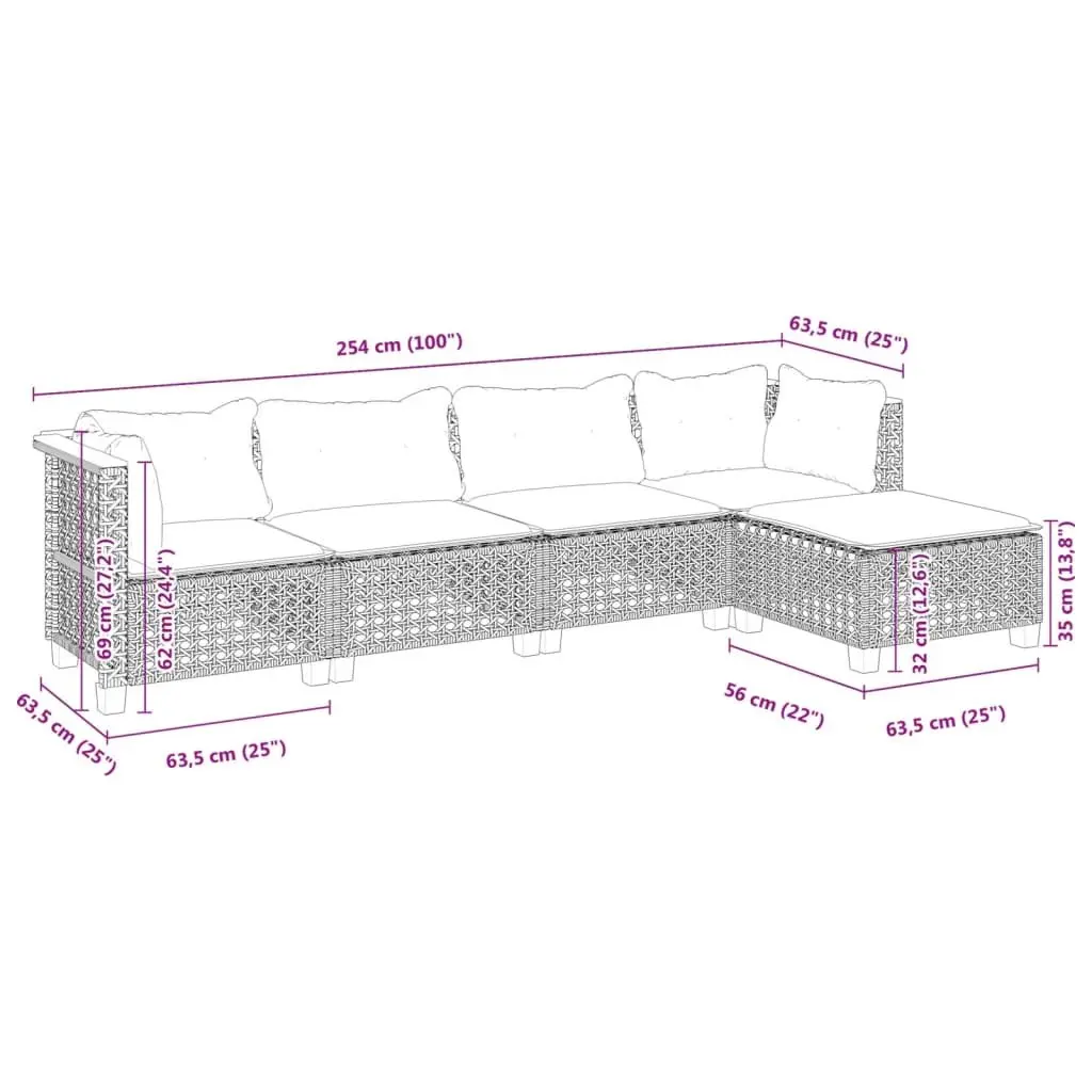 Garden Sofa Set 5 Piece Outdoor Furniture Grey Poly Rattan Cushions Patio