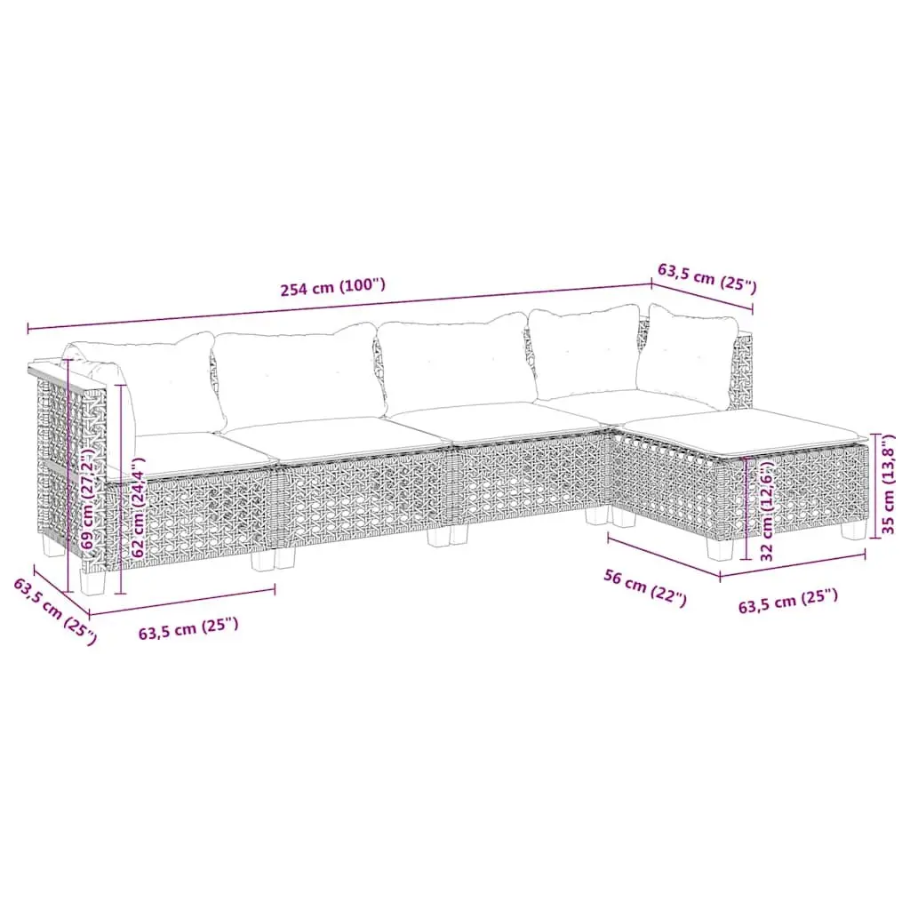 Outdoor Garden Sofa Set 5 Piece Modular Patio Furniture with Cushions Beige