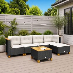 Garden Sofa Set 6 Piece Outdoor Furniture Patio Sectional with Cushions Black
