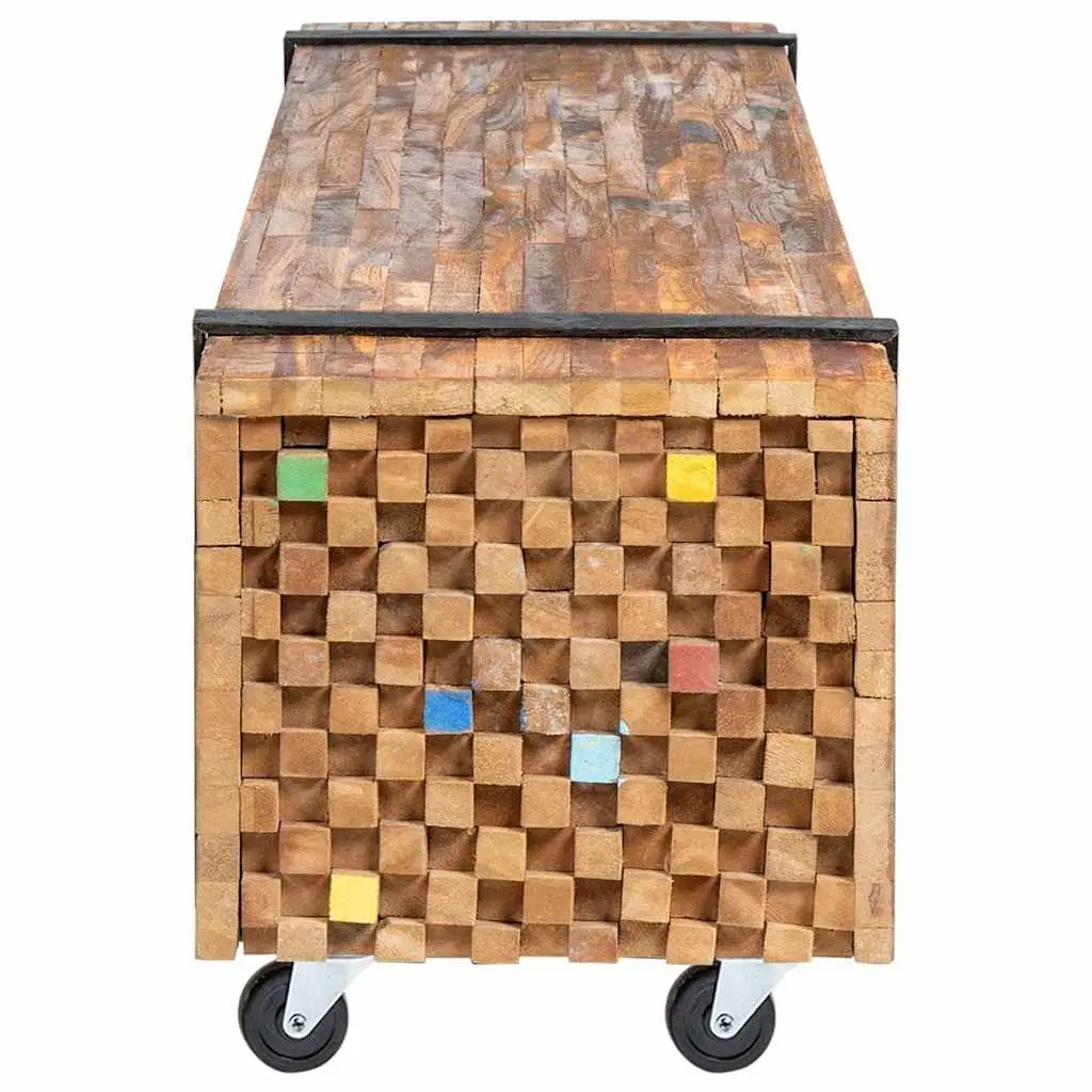 TV Stand 110x30x32.5cm Solid Teak Wood Industrial Style Living Room Storage Unit