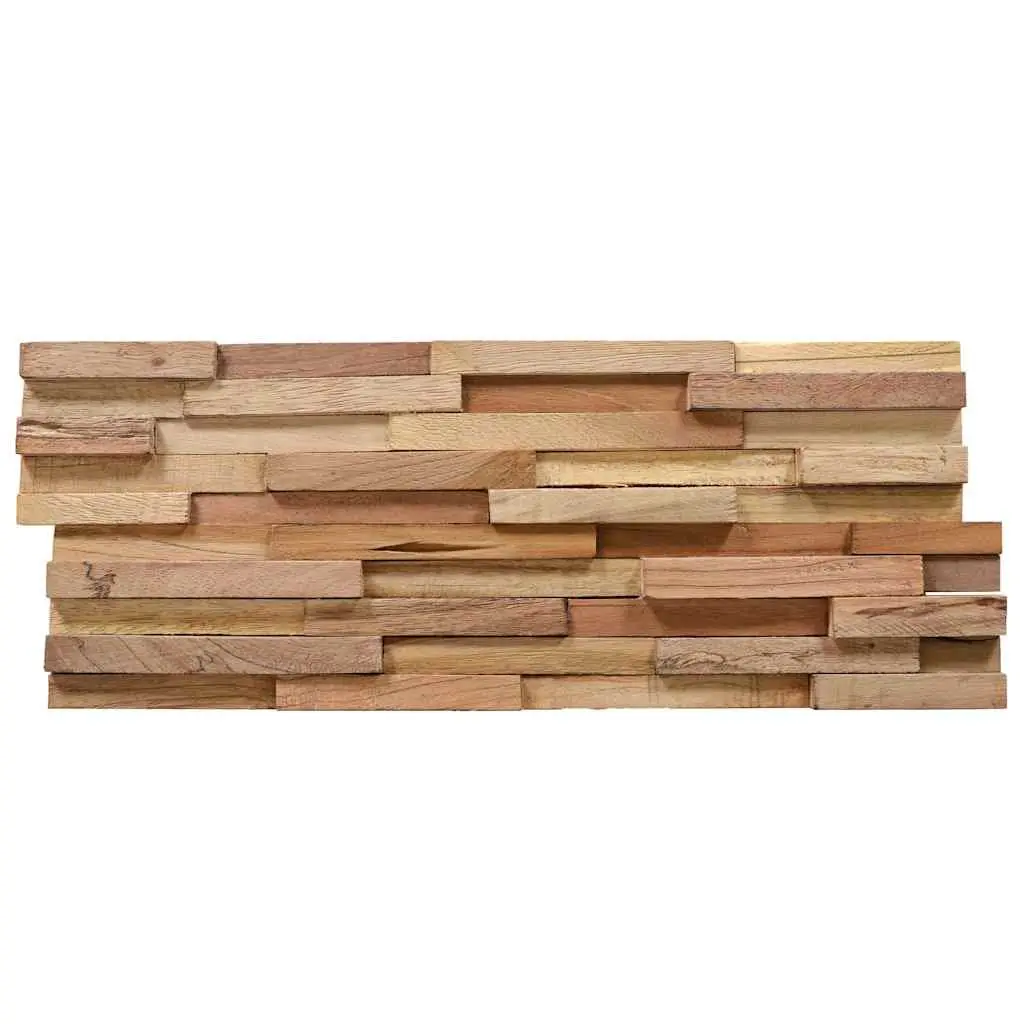 3D Wall Cladding Panels Rustic Solid Teak Wood 10 Piece