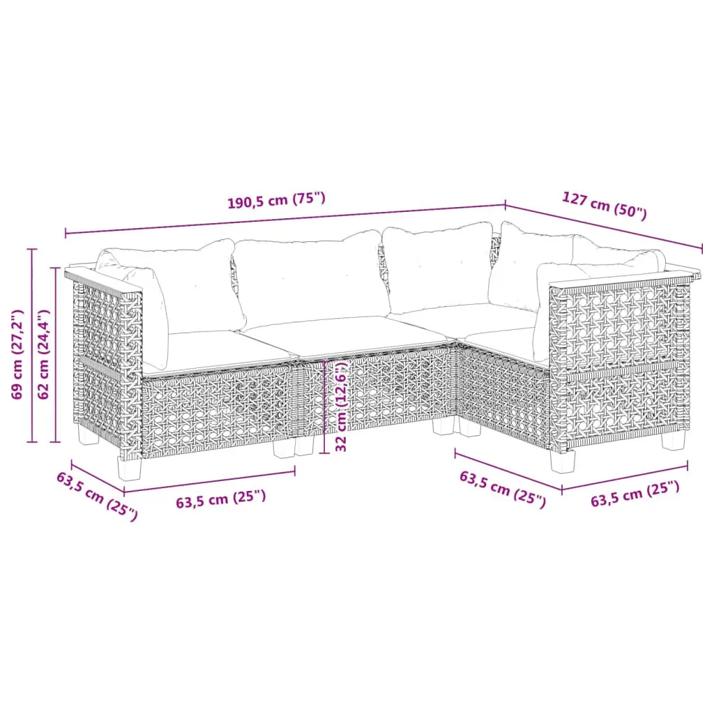 Garden Sofa Set 4 Piece Outdoor Furniture Grey Patio Lounge Rattan Cushions