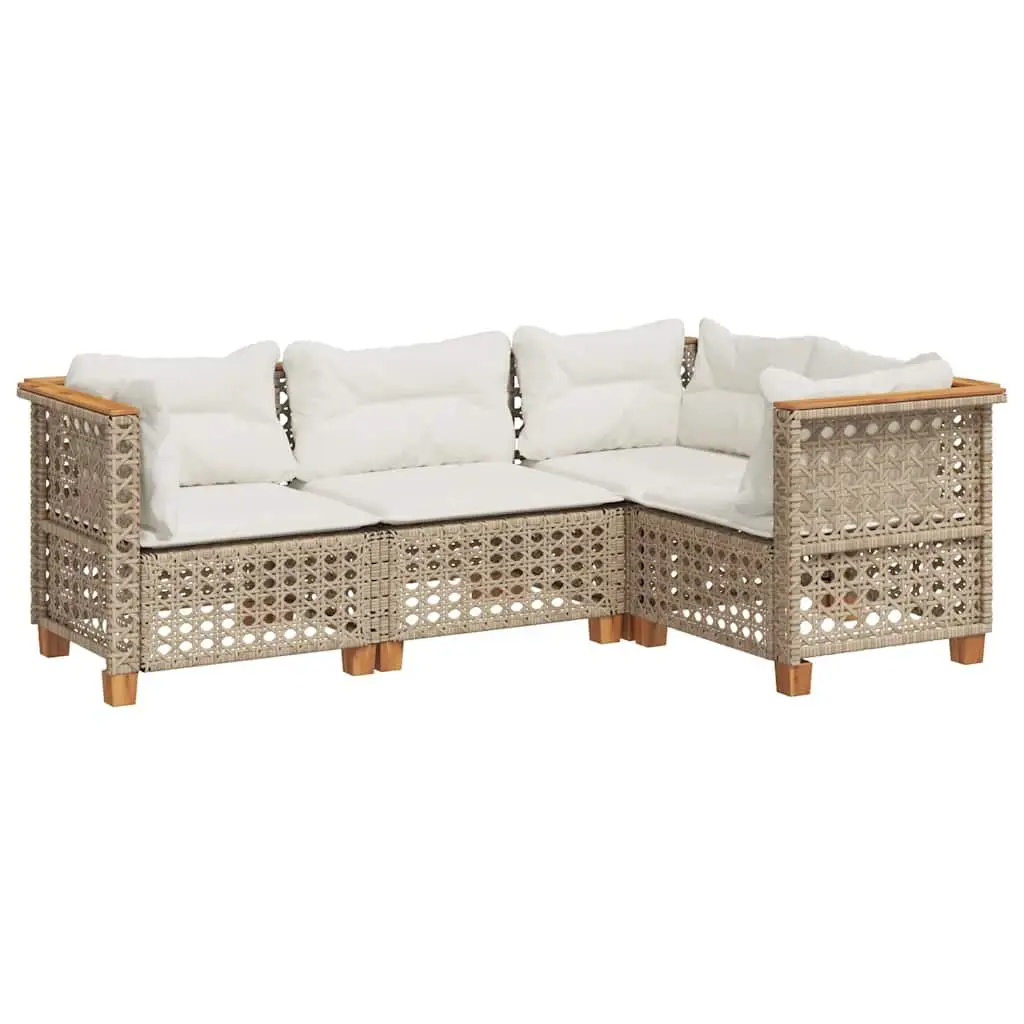 Outdoor Garden Sofa Set Modular Beige 4 Piece Poly Rattan Patio Furniture with Cushions