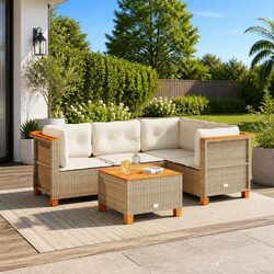 Friendly 5 Piece Garden Sofa Set - Beige Rattan and Cushions