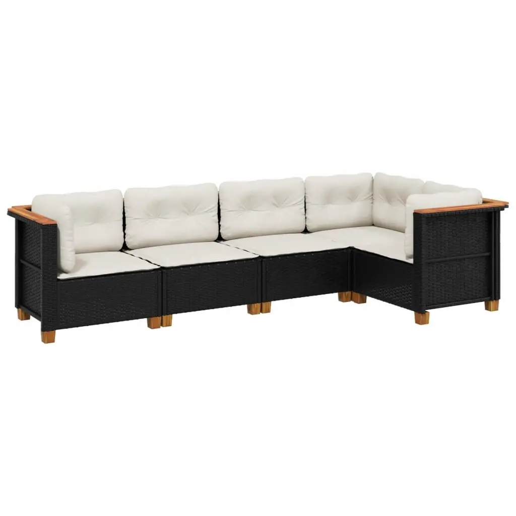 Garden Sofa Set 5 Piece Outdoor Furniture Black Poly Rattan Modular Patio